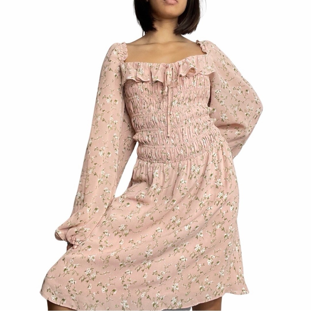 Reformation Morris Long Sleeve Ruffle Mini Dress in Melody Pink Size 12 - Picture 3 of 8
